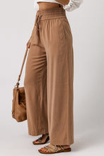 Load image into Gallery viewer, Light brown casual wide leg pants with pockets in Abbotsford B.C. High waist with draw string.  
