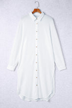 Load image into Gallery viewer, White Striped Crinkle Button Front Cover Up. Wear as a Cover Up/Shirt/ Dress.
