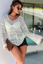 Load image into Gallery viewer, White Hollow Out Crochet V Neck Pullover Sweater
