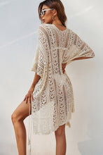 Load image into Gallery viewer, Grey Crochet Knitted Tassel Tie Kimono Beachwear

