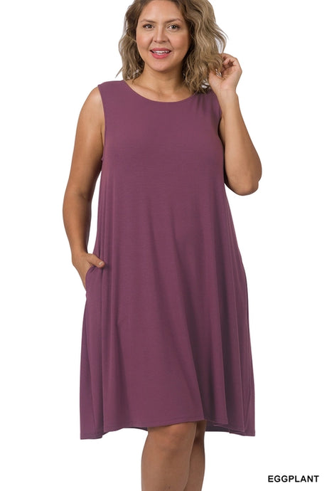 Sleeveless Plus sized flared dress with pockets. Best fitting plus size dresses in Canada. Canadian Plus sized retailer.Summer dress Beach dress Side pockets Flowy & Classic Great to pair with cardigan.
