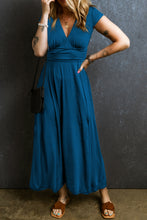 Load image into Gallery viewer, Peacock Blue V-Neck short sleeved dress. Formal and casual wear.
