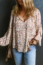 Load image into Gallery viewer, Western print Long sleeve blouse. Tassel neck and flowy. Perfect for lounge or casual wear.
