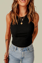 Load image into Gallery viewer, Black Sleeveless rib knit form fitting crop top.
