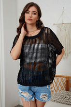 Load image into Gallery viewer, Black fishnet short sleeve sweater cover up tee

