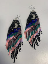 Load image into Gallery viewer, hand beaded moon earrings. Made by B.C Indigenous artist.
