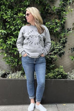 Load image into Gallery viewer, Grey Crew Neck Sweater. Graphic Funny Text &quot;Best Coast, West Coast&quot;. Made Locally in B.C.
