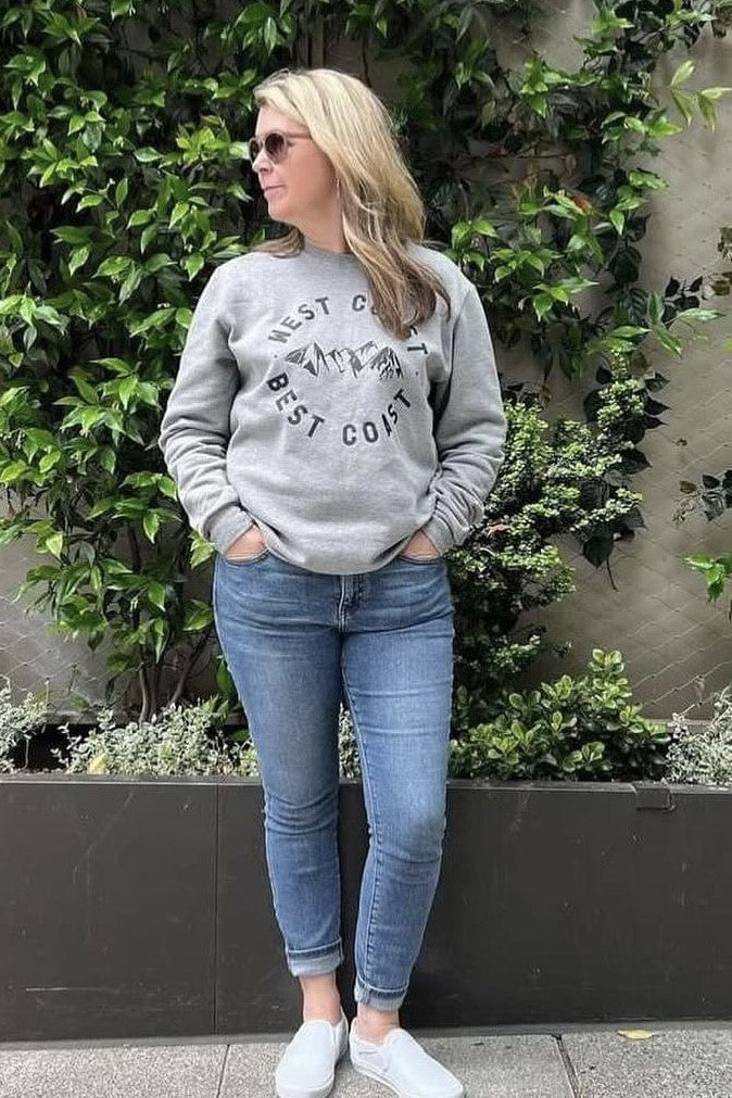 Grey Crew Neck Sweater. Graphic Funny Text 