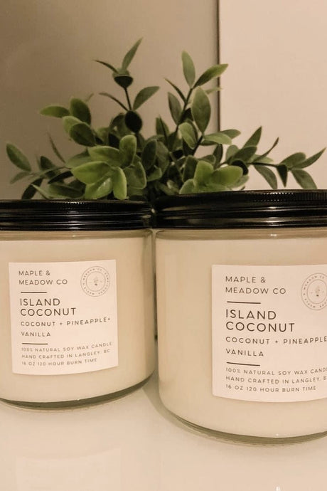 Island Coconut Soy Candle. Clean Burning for 60 Hours. Handmade in British Columbia.