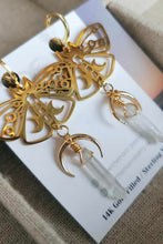 Load image into Gallery viewer, Gold Moth Crystal Earrings.
