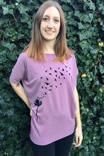 Load image into Gallery viewer, Lilac Bamboo Slouch Off-The-Shoulder T-Shirt. Made in Vancouver by Hand.
Bamboo tops Abbotsford.
Bamboo blouses Abbotsford. Bamboo clothing near me
Bamboo womens clothing Abbotsford.
