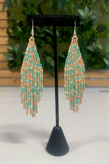 Coral/Blue/White Beaded Earrings. Made By Local Canadian Indigenous Artists.