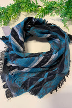 Load image into Gallery viewer, Aztec Scarf With Grey/Black/Blue Colours.
